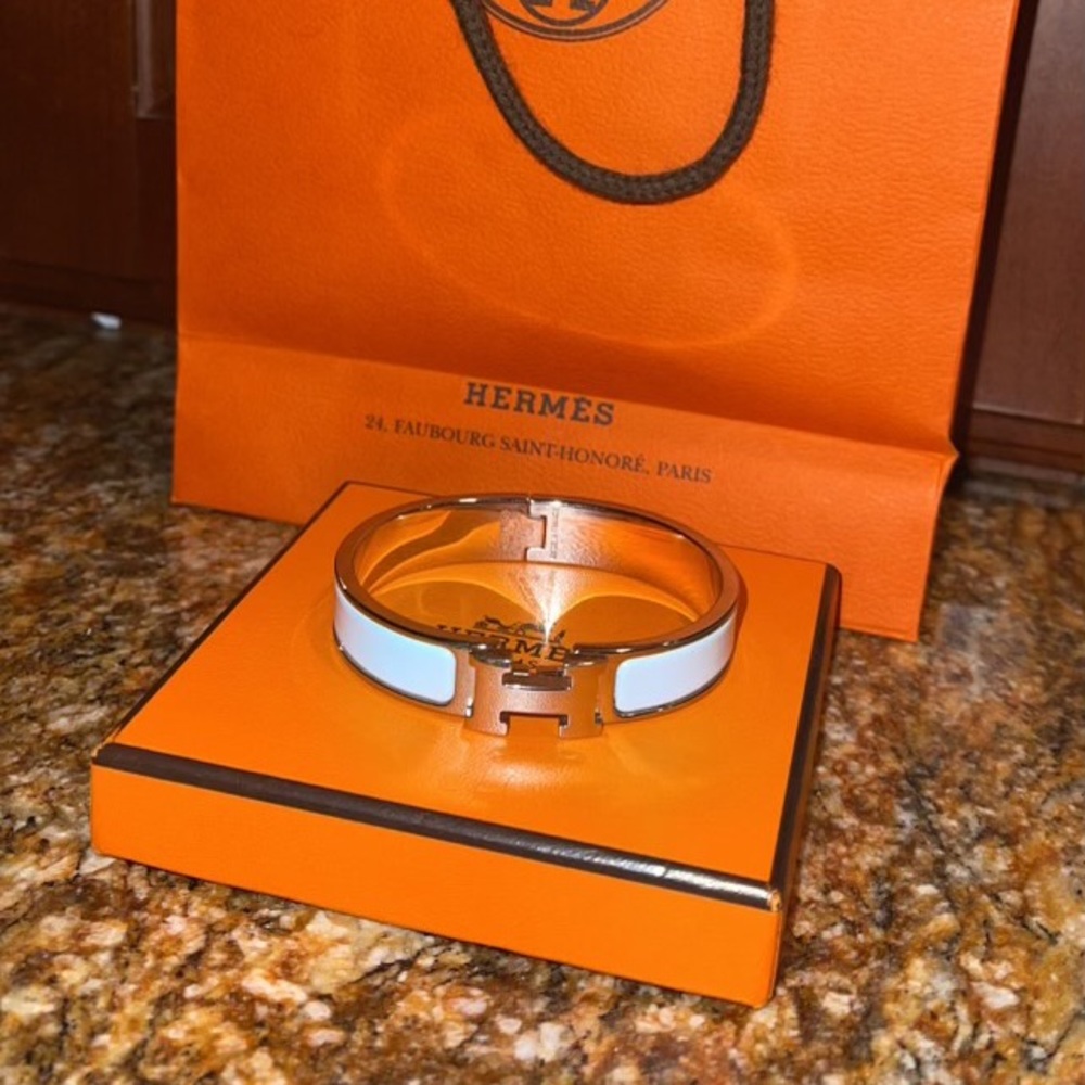Hermes White Clic H Bracelet